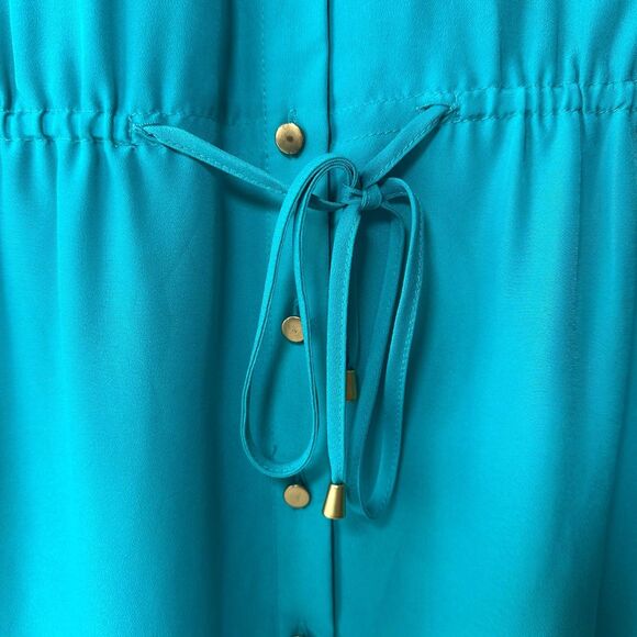 Spense Button Down Dress Women’s Size 4 Turquoise Tie Waist Lightweight - Picture 5 of 9